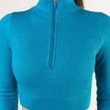 RIBBED HALF ZIP LONG SLEEVE - Maldives Blue