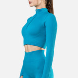 RIBBED HALF ZIP LONG SLEEVE - Maldives Blue